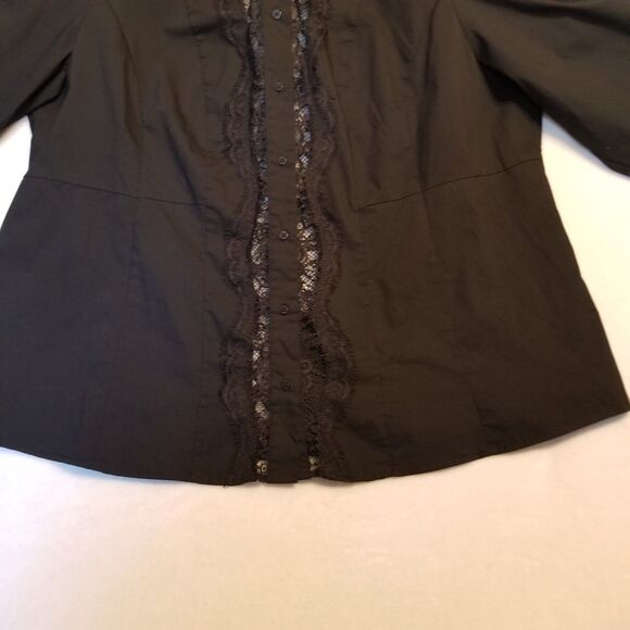 Worthington 3X Top Stretch Black Button Front Lace Sheer Panels Whimsigoth Boho - Picture 3 of 9